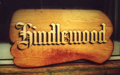 Hindlewood housename. Hand painted Old English, gold leaf with black outline and shade. Hindlewood housename. Hand painted Old English, gold leaf with black outline and shade.