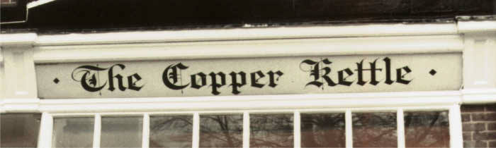 The Copper Kettle fascia, picture of Eric Norman's Old English lettring The Copper Kettle fascia, picture of Eric Norman's Old English lettring