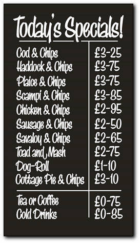 Greasy Spoon Cafe Menu. Speedstyle